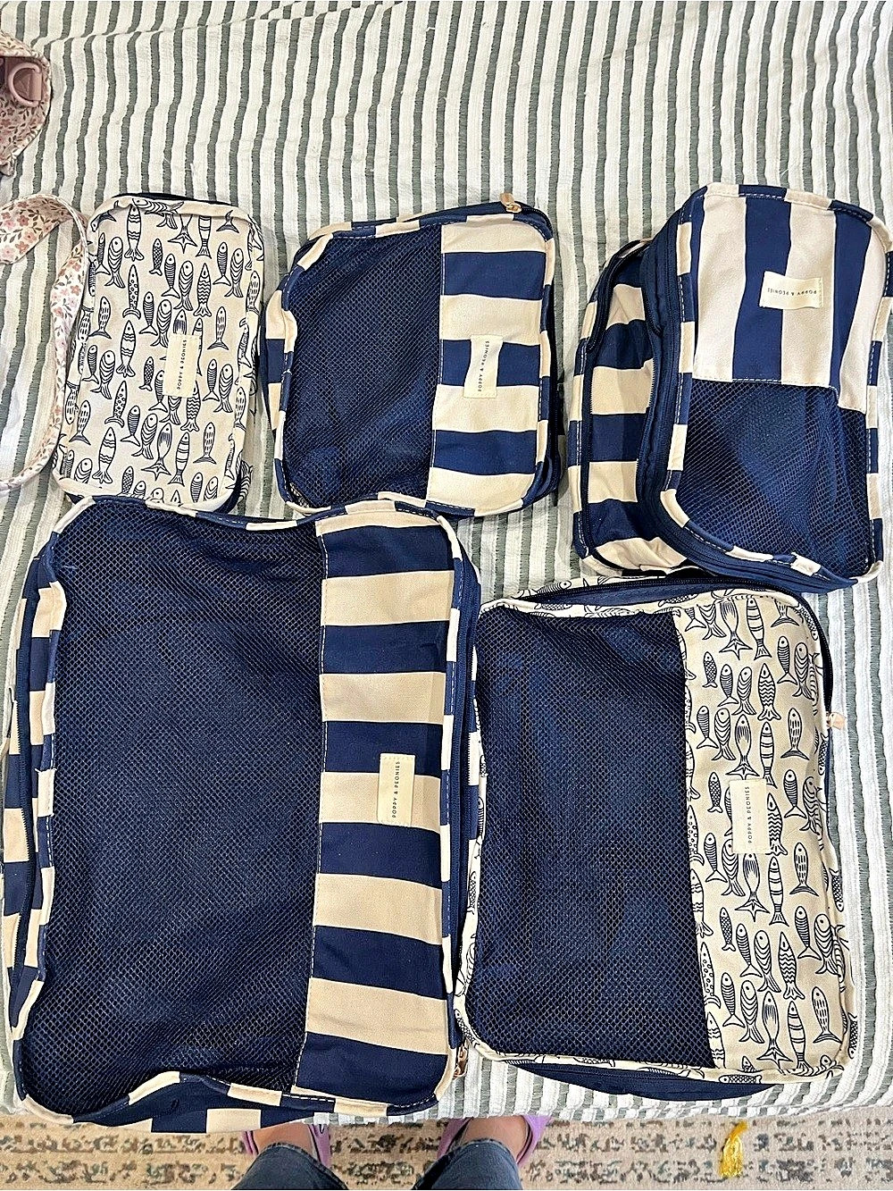 Poppy & Peonies Pack-It-Up Packing Cube Set Blue & White